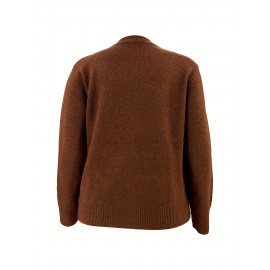 [Fall Winter Apparel] Plus Size Women's Elegant Cardigan | Chic Solid Color Open Front Button-Up Sweater with Ribbed Cuffs, Long Sleeves, and Button Details for Fall/Winter Casual or Office Wear, Versatile Layering Piece