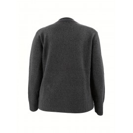 [Fall Winter Apparel] Plus Size Women's Elegant Cardigan | Chic Solid Color Open Front Button-Up Sweater with Ribbed Cuffs, Long Sleeves, and Button Details for Fall/Winter Casual or Office Wear, Versatile Layering Piece