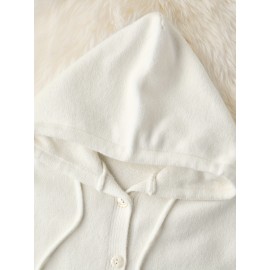 Plus Size - Women'S Korean Style Pink Patchwork Hooded Sweater - Casual Long Sleeve Cardigan with Button Front, Loose Fit for Fall/Winter, Lightweight & Cozy, Buttoned Cardigan