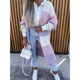 Plus Size, Plus-Size Women's Elegant Color-Block Cardigan - Soft Open Front Ribbed Design, Cozy Autumn Winter Sweater for Casual & Formal Outfits, Seasonal Wardrobe, Stylish Knitwear, Premium Knitwear, Stylish Ladies