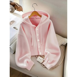 Plus Size - Women'S Ivory Yellow Loose-Fit Hooded Cardigan - Soft with Button Front, Chest Pockets & Ribbed Cuffs, Elegant Spring/Fall Layering Essential for Casual or Chic Outfits, Versatile Clothing, Classic Collar Design, Cozy Fabric