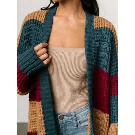 Plus Size, Women's Plus Size Autumn/Winter Striped Design Cardigan Sweater