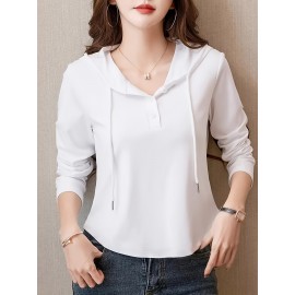 Women's Hooded Sweatshirt - All-Season Casual Pullover Hoodie with Front Button Closure, Machine Washable Sweater for Everyday & Formal Outfits, Relaxed Style, Sleek Appearance, Soft Texture, Stylish Top, Trend Followers