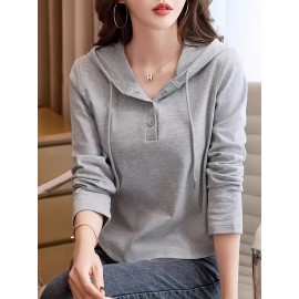 Women's Hooded Sweatshirt - All-Season Casual Pullover Hoodie with Front Button Closure, Machine Washable Sweater for Everyday & Formal Outfits, Relaxed Style, Sleek Appearance, Soft Texture, Stylish Top, Trend Followers
