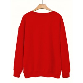 [Cozy Letter Print Sweatshirt] Cozy Plus Size Women's AMAZING GRACE Letter Print Sweatshirt | Long Sleeve Crewneck Pullover with Floral Accents, Machine Washable Polyester, Relaxed Fit for Fall & Winter Casual Wear, Cute Sweatshirts