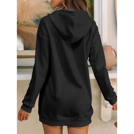 Women's Light Green Hooded Sweatshirt Dress with Inspirational 