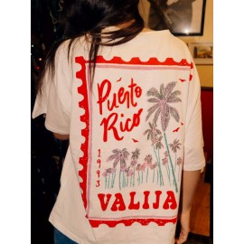 Women'S Casual Elegant Puerto Rico Graphic Print T-Shirt - Vibrant Red & Pink Design, Crew Neck, Short Sleeve, Lightweight Polyester, Perfect for Summer Outfits