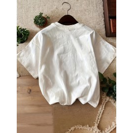 Y2K Cherry & Letter Print Jersey T-Shirt for Women, Crew Neck Short Sleeve Tee, Regular Length, Spring/Summer/Fall Casual Vacation Top, Cherry Tshirt