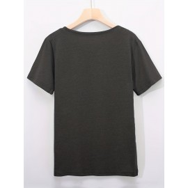 Kawaii Cat Eating Sushi print t-shirt, short sleeve crew neck casual top for summer & spring, Women's clothing